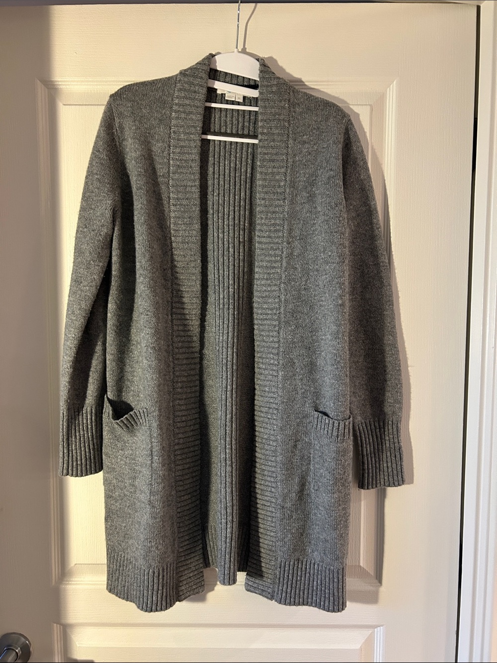Boden Gray Open-Front Ribbed-Trim Cardigan